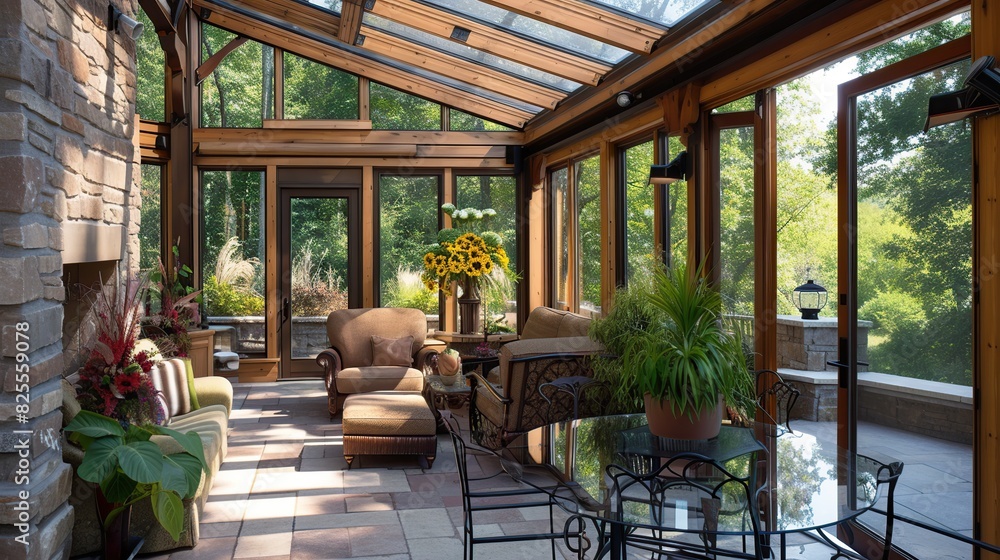 terrace patio sunroom on background. Generative Ai terrace patio sunroom on background. Generative Ai