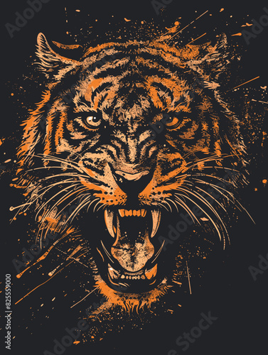Tiger head with grunge effect. Vector illustration for your design.