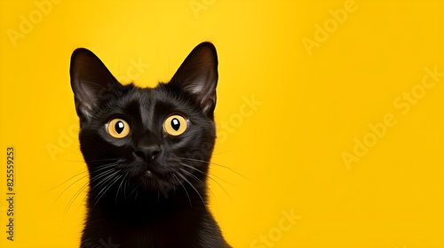 black cat on yellow background © TheseusAi