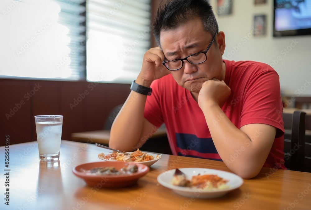 a man with his hand on his chin and his mouth is covered in food a man with his hand on his chin and his mouth is covered in food