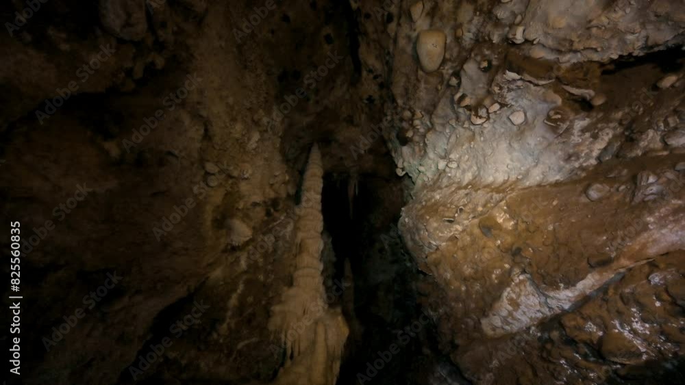 Beautiful view of stalactites and stalagmites in an underground cavern . High quality 4k footage Beautiful view of stalactites and stalagmites in an underground cavern . High quality 4k footage