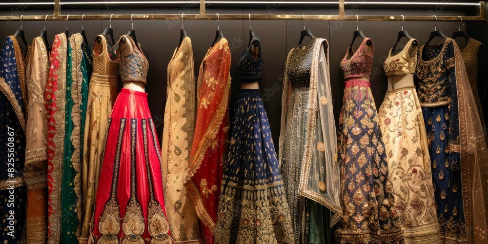 Women's dresses in a shop window. National clothing with interesting prints Women's dresses in a shop window. National clothing with interesting prints