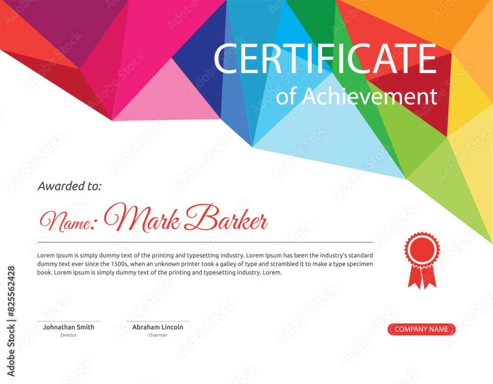 Multi Colour Certificate of achievement template set with badge and border. Vector Illustration
Multi Colour Certificate of achievement template set with badge and border. Vector Illustration