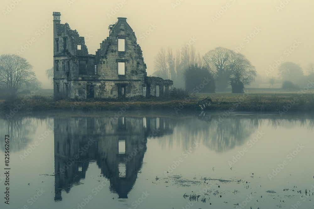 a abandoned medieval ruin in a mystic forest landscape with swamp a abandoned medieval ruin in a mystic forest landscape with swamp