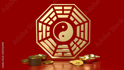 The Gold Bagua symbol of taoism for religion concept 3d rendering.
