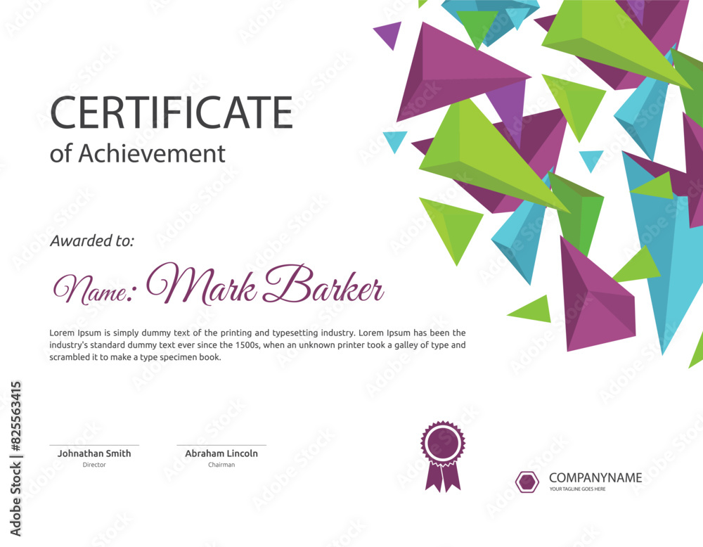 Multi Colour Certificate of achievement template set with badge and border. Vector Illustration
Multi Colour Certificate of achievement template set with badge and border. Vector Illustration