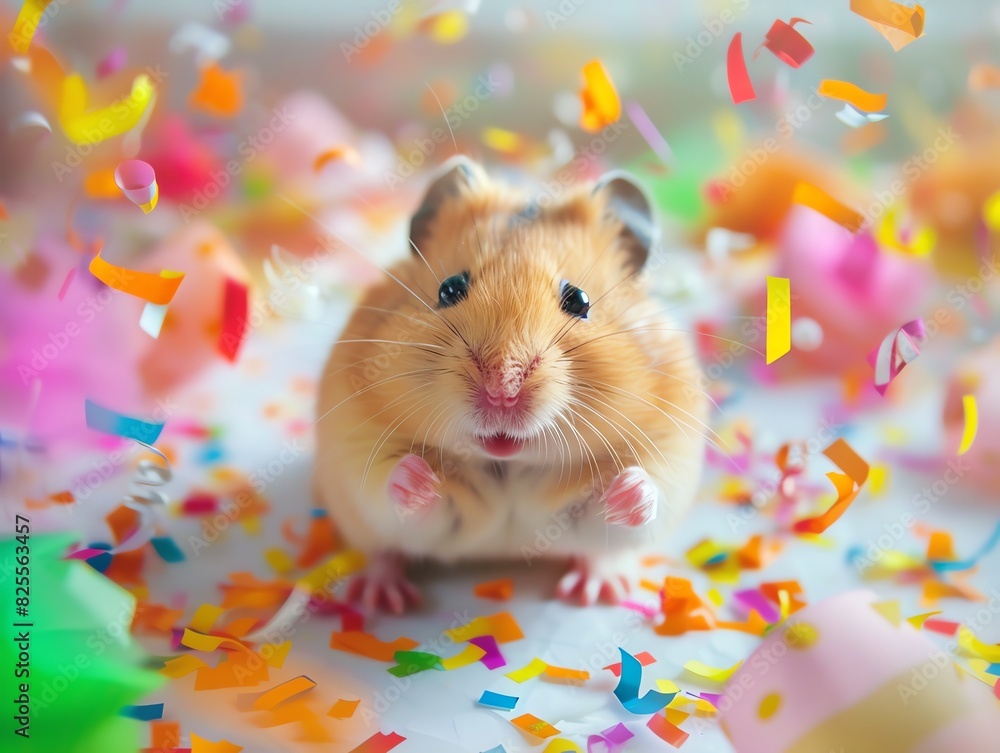 A cheerful hamster organizes a party in its cozy cage A cheerful hamster organizes a party in its cozy cage