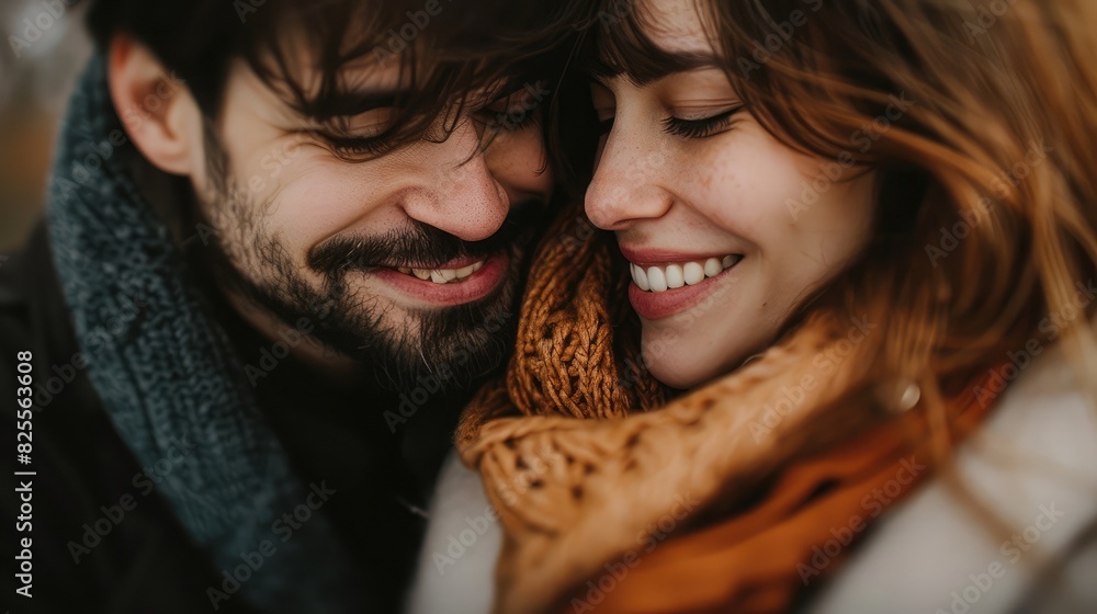 A couple embracing tightly, eyes closed, smiling blissfully, reveling in the warmth of their love and happiness. A couple embracing tightly, eyes closed, smiling blissfully, reveling in the warmth of their love and happiness.