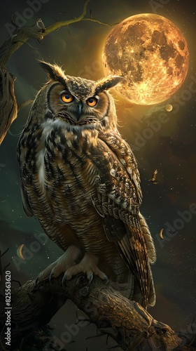 A wise old owl teaches young animals about the wonders of the night sky © Sataporn