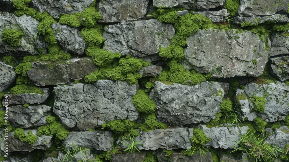 A crumbling stone wall with patches of vibrant green moss, telling tales of bygone eras. A crumbling stone wall with patches of vibrant green moss, telling tales of bygone eras.