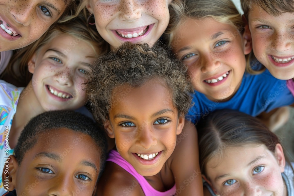 Group of children smiling and looking at camera in a close up view Group of children smiling and looking at camera in a close up view