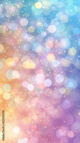 Abstract blur bokeh banner background. Rainbow colors, pastel purple, blue, gold yellow, white silver, pale pink bokeh background 
