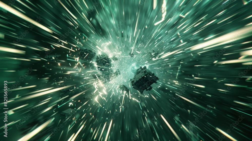 Obraz premium A zoomedin view of force carriers colliding and tering off in different directions.