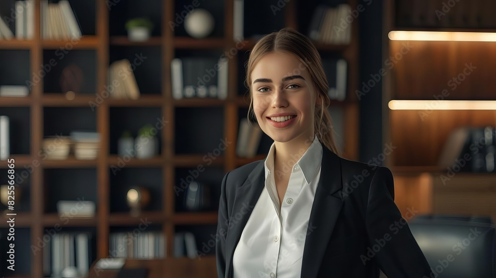 confident young female lawyer smiling at camera in modern office 3d illustration confident young female lawyer smiling at camera in modern office 3d illustration
