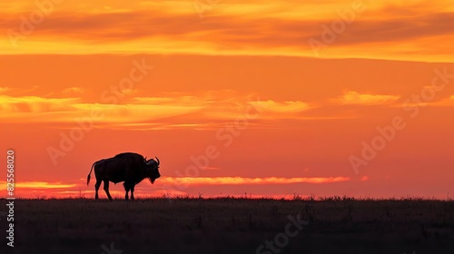 lone buffalo silhouetted against fiery orange sunset sky minimalist wildlife photography