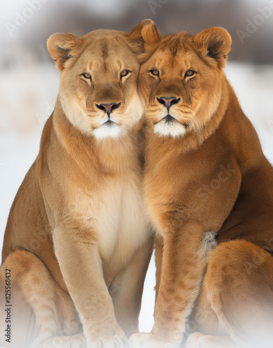 Grace and Power Of A Lion: A Close-Up of Two Majestic female Lions. photo