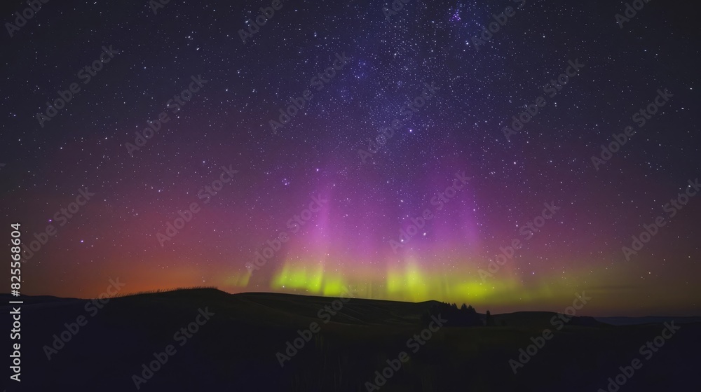 mesmerizing aurora borealis over tranquil hilltop starry night sky