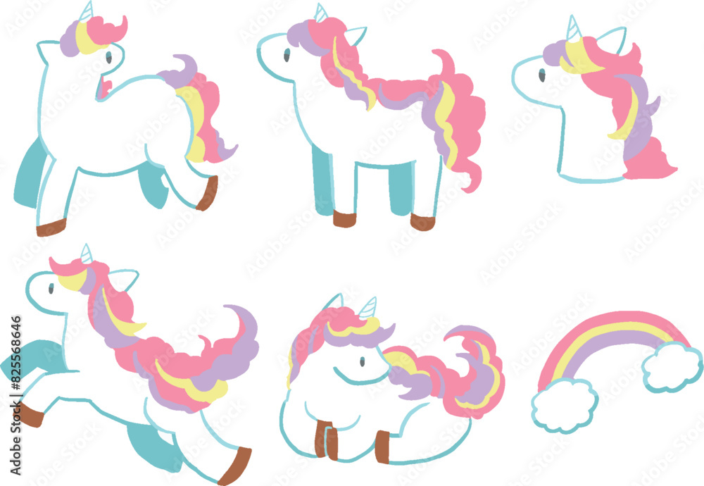 Obraz premium かわいいユニコーンのポップなイラストセット