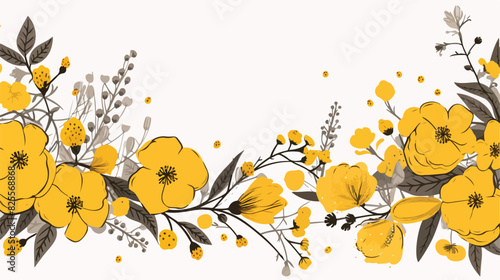 Hand drawn seamless border with mustard sketch styl