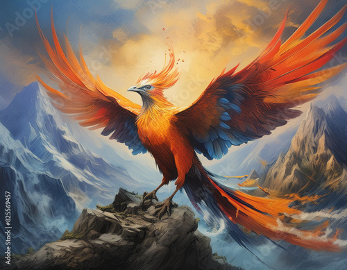 Illustration/Malerei eines majestätischen Phönix Feuervogel  photo