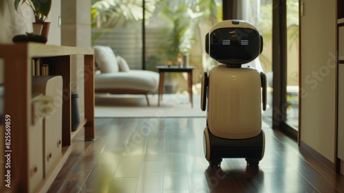 photo of an ai assistant robot helping person with everyday tasks around the house.