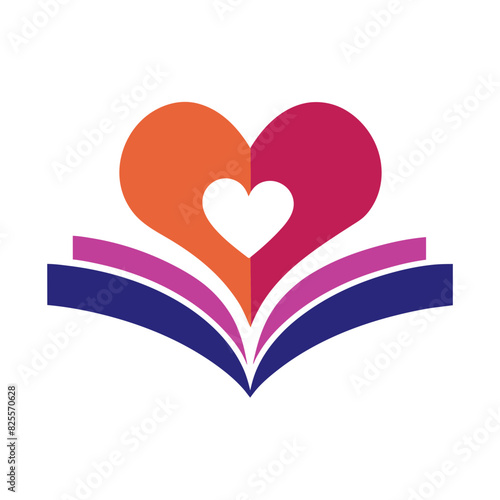 education logo design with book & Love shape 