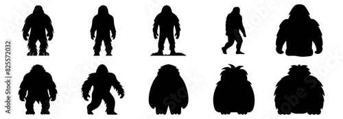 Bigfoot silhouettes set, pack of vector silhouette design, isolated background