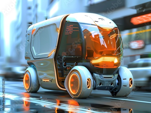 A futuristic autonomous delivery van photo