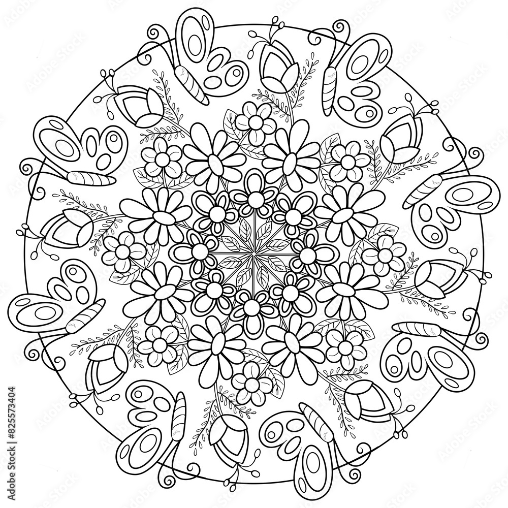 Fototapeta premium Mandalas para Colorir de flores passarinhos e jardim
