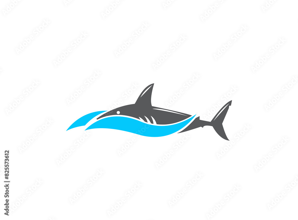 Shark swim in the waves logo design illustration image Shark swim in the waves logo design illustration image