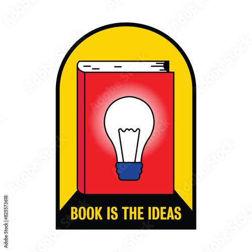 Light bulb on cover of red book, ideas and knowledge of reading, colorful design for t shirt and products on white background