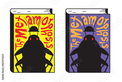 Comic style of Black cockroach on Metamorphosis book cover, colorful design from Franz Kafka novel, Design for t shirt and products, white background