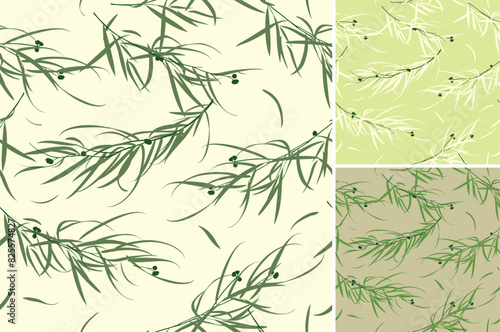 Seamless pattern of willow leaves in different colors combination