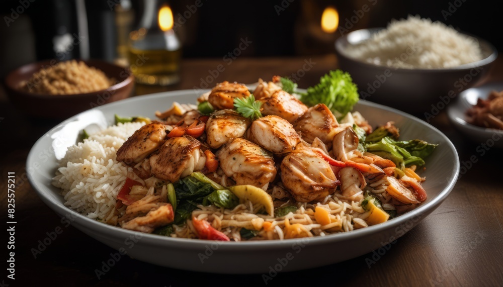 A plate of food with rice and vegetables A plate of food with rice and vegetables