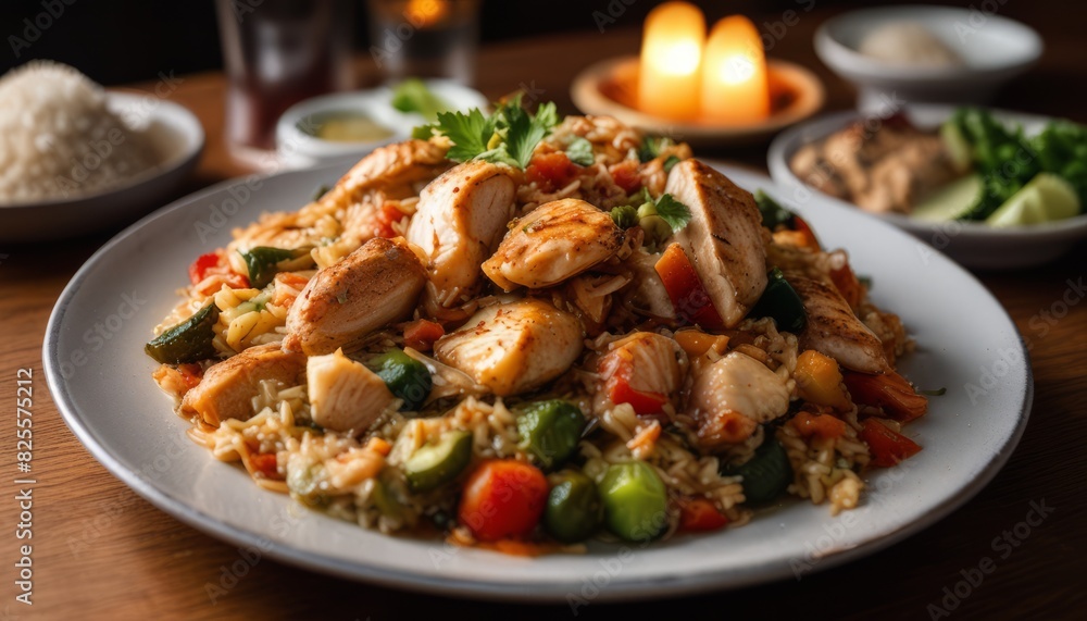 A plate of food with rice and vegetables on top of it A plate of food with rice and vegetables on top of it