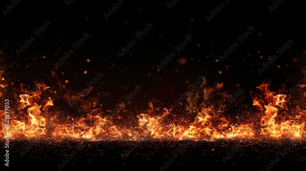 A black background with a row of fire on it. The fire is very large and is in the foreground