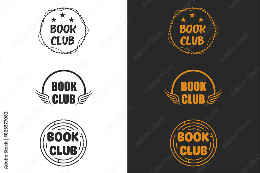 Book club lettering round badge poster design set. Aesthetic cute romance reader. Vector printable text logo for fantasy reading squad shirt design Book club lettering round badge poster design set. Aesthetic cute romance reader. Vector printable text logo for fantasy reading squad shirt design
