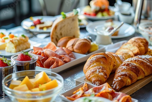 Breakfast spread in a luxury hotel restaurant