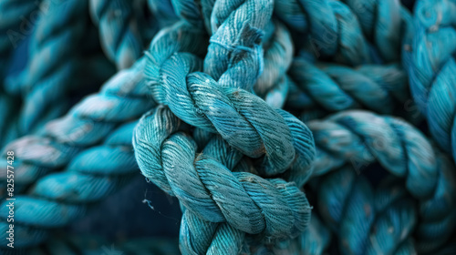 close-up of knotted blue ropes symbolizing strength and unity