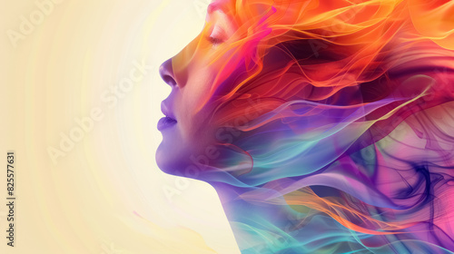 colorful abstract woman's profile with vibrant flowing lines, synesthesia awareness day banner concept photo