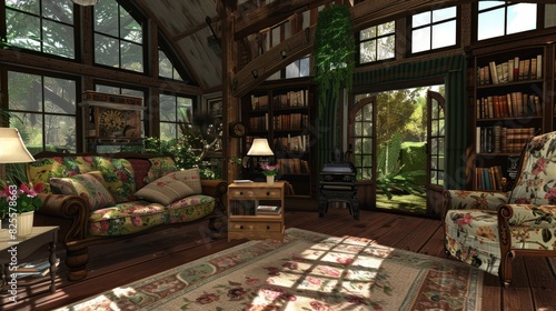 Living Room With A Cozy, Cottage-Core Theme And Floral Prints, Room Background Photos
