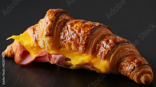 A savory croissant filled with ham and cheese symbolizing the strange quarks role in the flavorchanging weak interaction. photo