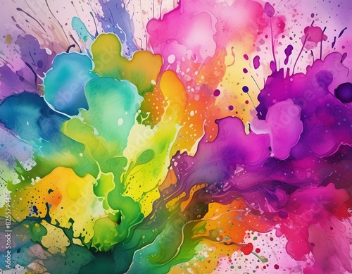 abstract ink or paint splat background with multi bright colours 