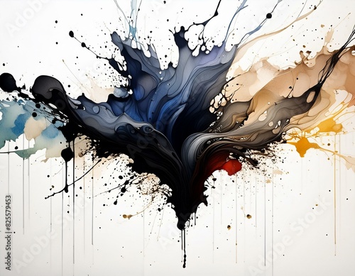 abstract ink or paint splat background with multi bright colours 