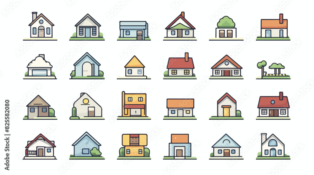 linear set of house icons vector illustration 2d fl