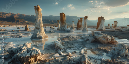 Tufa tower formations in a saline soda lake