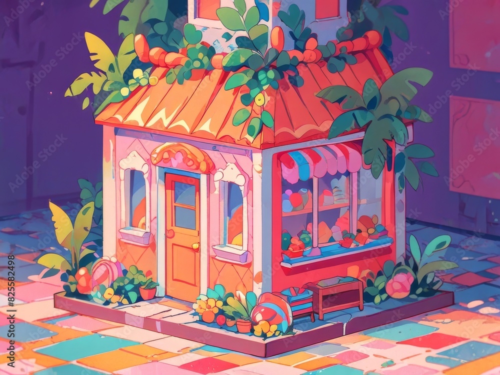 Isometric colorful candy shop