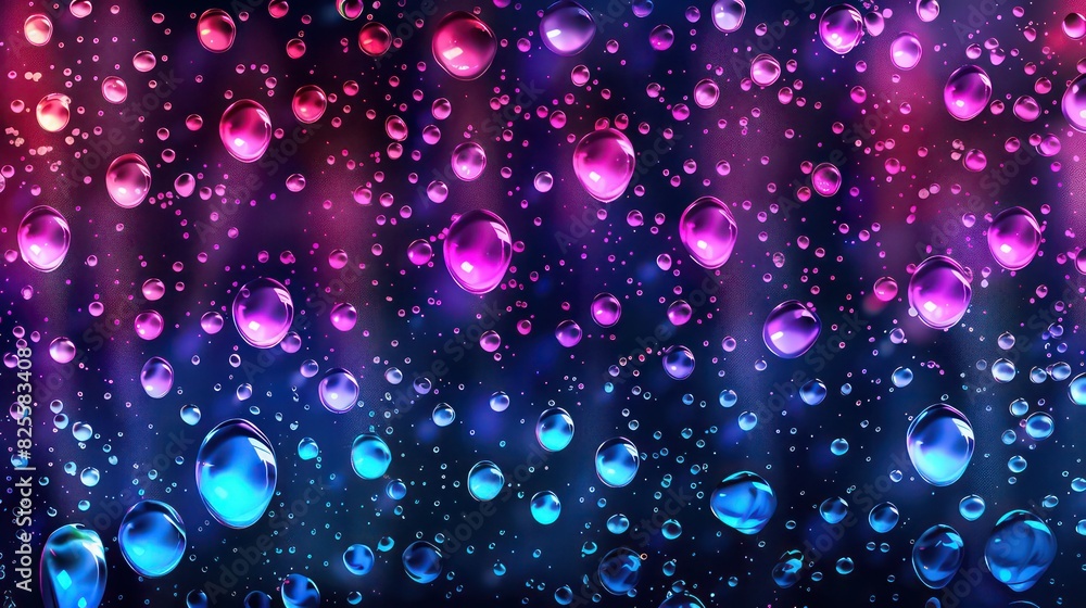 Drops of water with a beautiful bright gradient in pink and blue colors closeup macro on the material in the sunlight Drops of water with a beautiful bright gradient in pink and blue colors closeup macro on the material in the sunlight