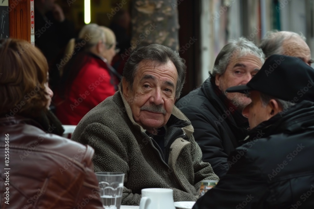 Unidentified senior man sitting at a table in London. Unidentified senior man sitting at a table in London.