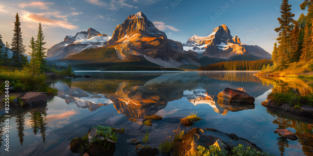 Obraz premium Iconic twin peaks with a reflective lake